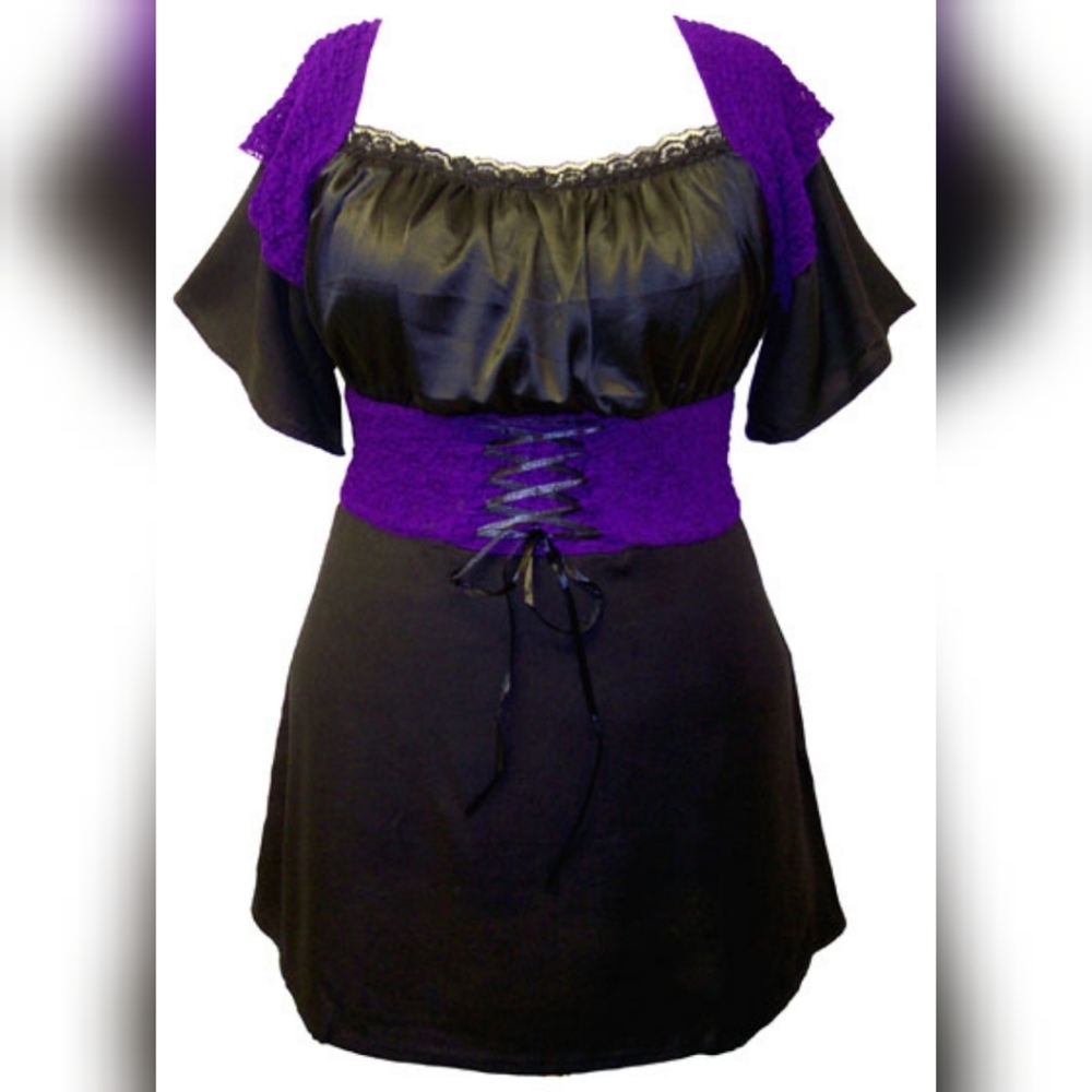 3X Black & Purple Gothic Lace-up Top